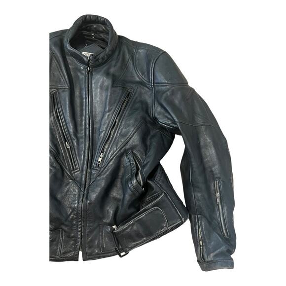 Teknic Leather Motorcycle Jacket Mens Vintage Moto Cafe Racer Biker Rider - Picture 4 of 9
